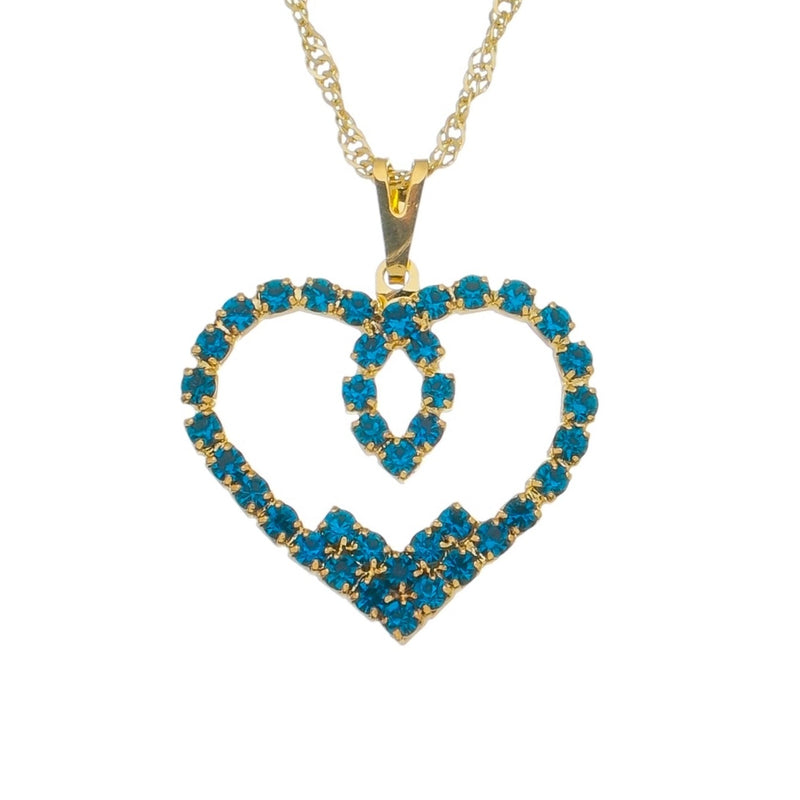 Conjunto Brinco E Colar Coração Azul